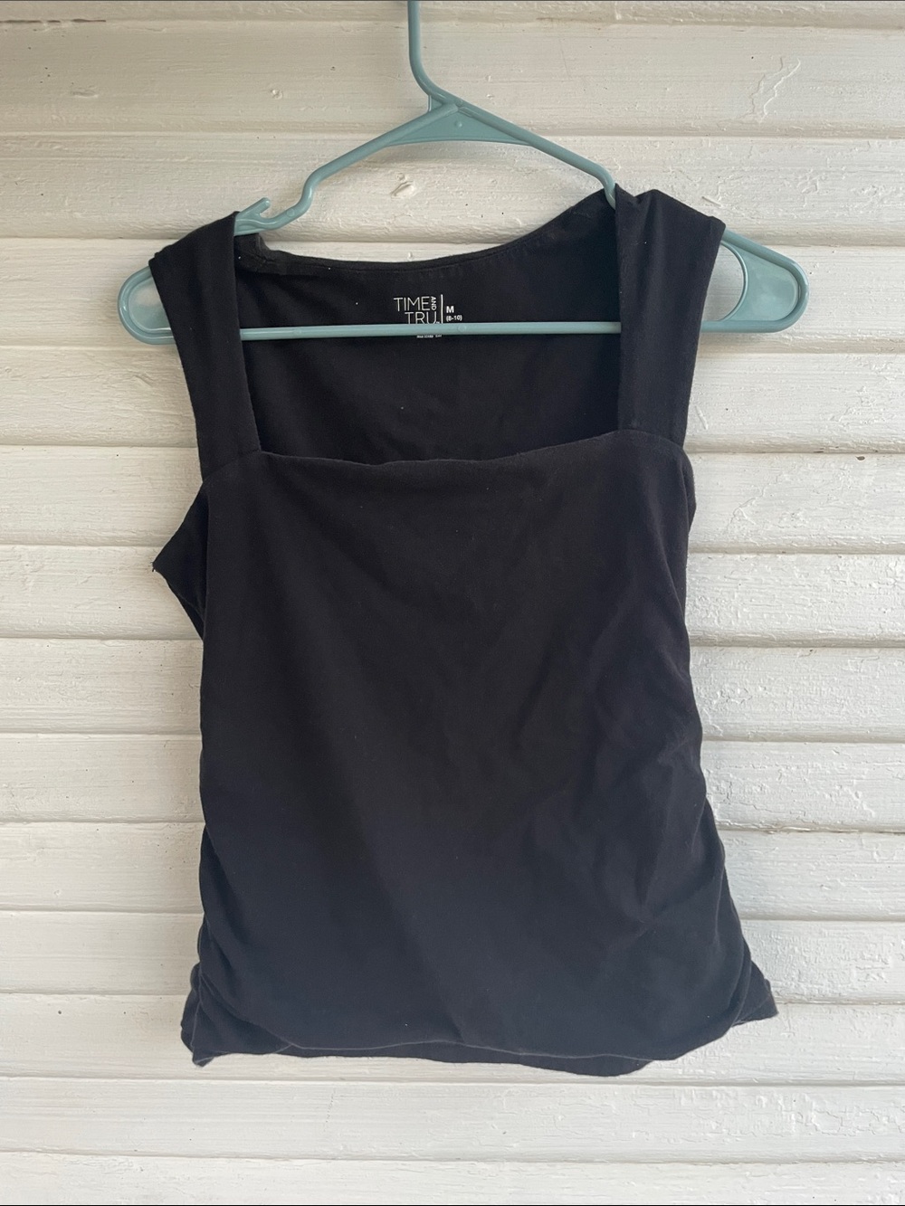 Time and Tru Black Square-Neck Wide Strap Tank Top